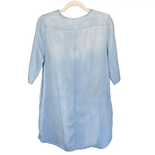 Velvet Heart T6 Chambray Tunic Dress Light Wash Roll Tab Sleeve Pockets Size S