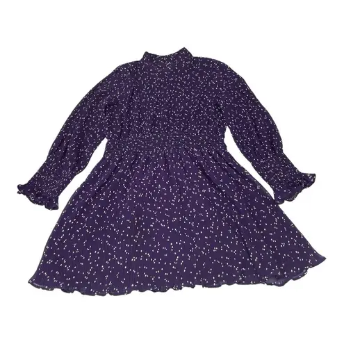ZARA  PURPLE SMOCKED
WAIST & CUFFS POLKA DOT
MINI JUMPERSUITE DRESS SIZE MEDIUM