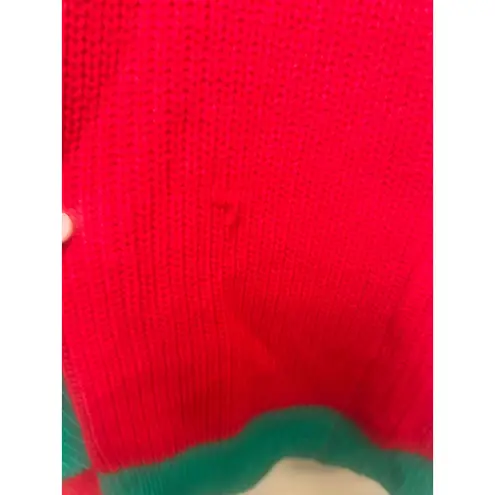 Red & Green Color Block Knit Cardigan Sweater Christmas Holiday Women's Small
