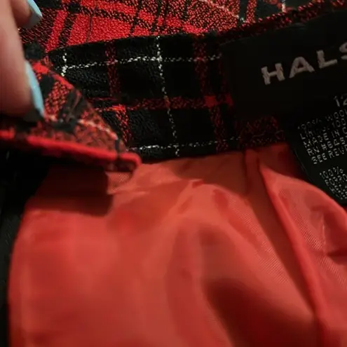 Halston Wool Red and Black Plaid Pencil Skirt Size 12