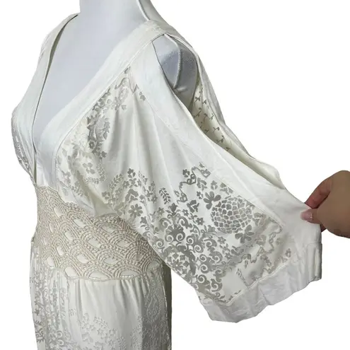 Farm Rio Solana Cutout Cold Shoulder Ivory Midi Dress Boho Anthropologie Size S