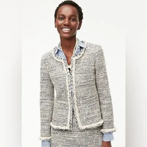 J.Crew  Women Braided Trim Jacket Speckled Tweed Blazer Old Money Career Size 4