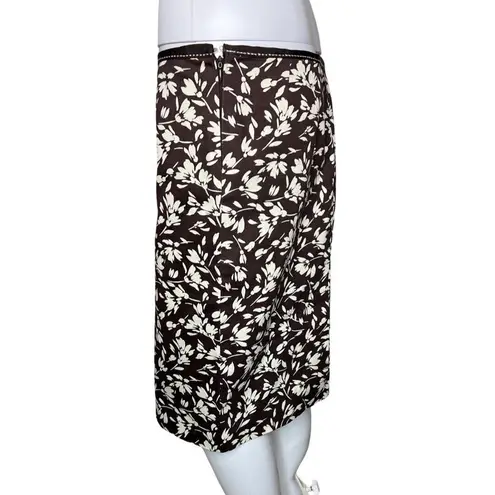 Ralph Lauren Lauren  Skirt Women 4 Petite Brown White Floral Flower Pencil Preppy