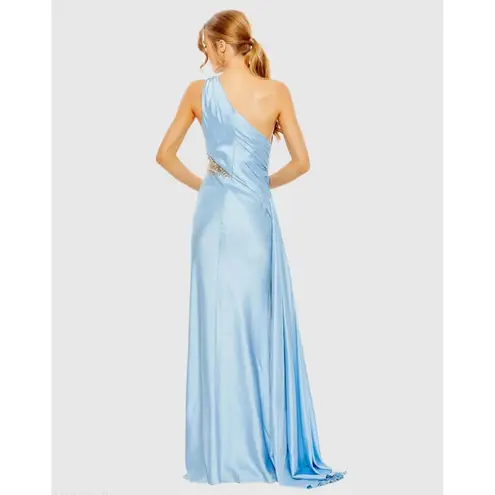 Mac Duggal One Shoulder Charmeuse Gown With Beaded Cutout in Powder Blue US 0