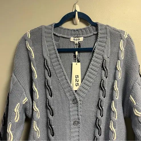 525 America Cardigan Cable Knit Periwinkle Navy & White Sweater XS NWT Revolve