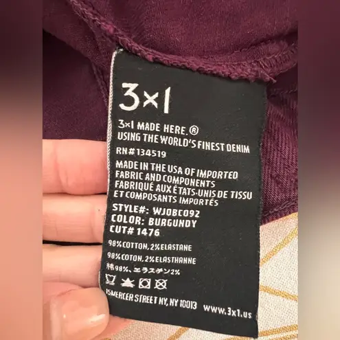 3x1 Oversized Classic Burgundy Denim Jacket Size S