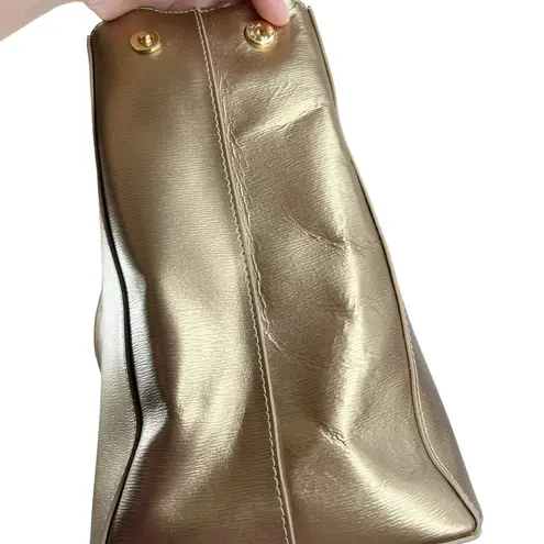 Lauren Ralph Lauren Newbury Metallic Gold Double Zip Satchel Tote Bag Purse