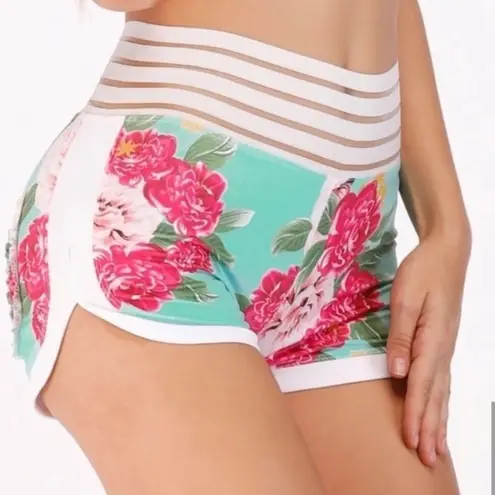 Butt Lift Cheeky Scrunch Bum PINK FLORAL Mesh Detail & Pocketed VIRAL RARE Short Size undefined