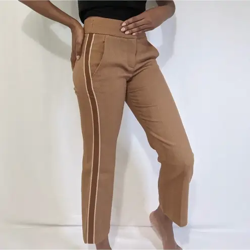 Veronica Beard Cormac Trouser Tan Herringbone Cropped Wide Leg Pants Size 10