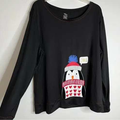 secret treasures Pajama PJ Top Shirt Xmas Penguin “Chill” Sz XL 16-18 Black