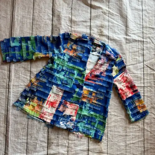 ALI MILES Lightweight Jacket Fringe Colorful Blue Green Pink Size Petite Small