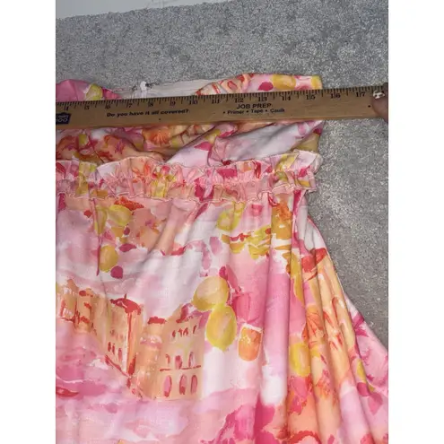 Women's Rnwy Dress Beautiful Strapless Printed Pink Yellow Long Maxi 6 Medium