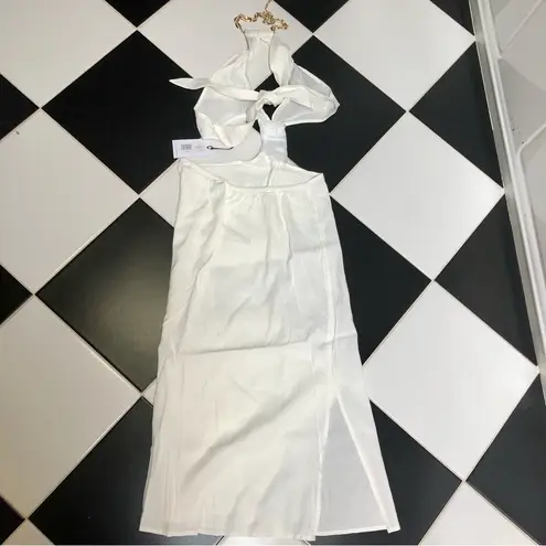 We Wore What NWT Halter Shell Chain Midi Dress Linen White CutOut Beach Pool sz M