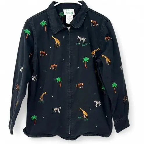 Quacker Factory | S | Light Jacket Jungle Animal Monkey Zebra Giraffe Blazer Black Size M