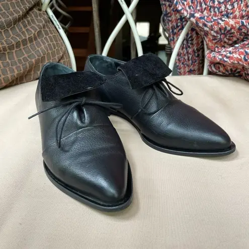 Elma Shoes Leather Point Toe Square Heel Black 6