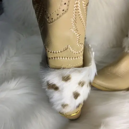 Handmade Womens Beige Animal Print Faux Fur Removable Boot Band One Size Tan