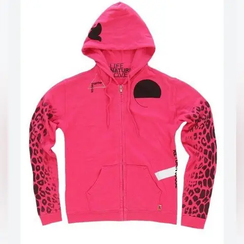 Free City Leopard Zip Hoodie Fuschia, S