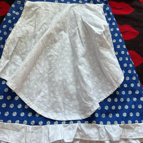 Handmade 60s 70s style apron milkmaid blue white daisy dress S