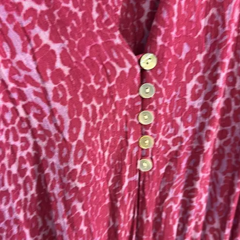 Rails Carla Magenta Cheetah print midi dress girly chic lined buttons Large