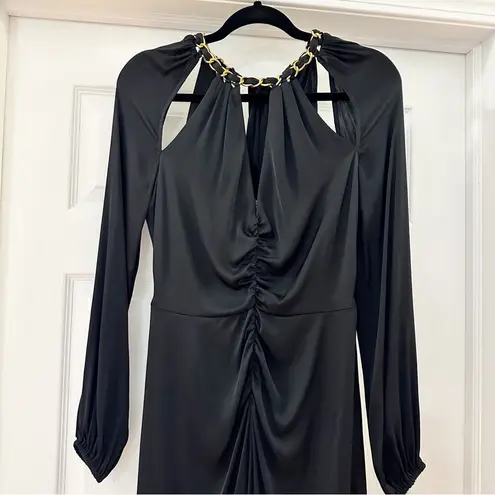 Veronica Beard NWT Fayla Black Silky Satin Ruched Chain Neck Midi Dress sz 2
