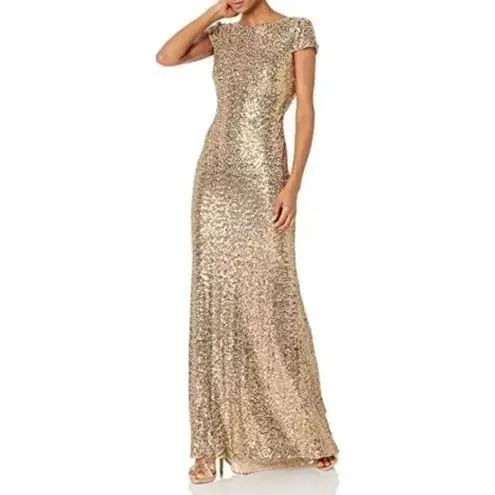 Badgley Mischka Size 2 Gold Sequin Cowl Back Gown