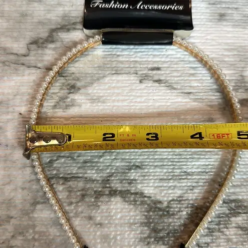 Faux Double Stranded Peal Beaded Head Band White