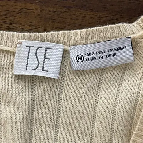 TSE Womens V-Neck Cable Knit Cashmere Sweater Size M Cream, Beige