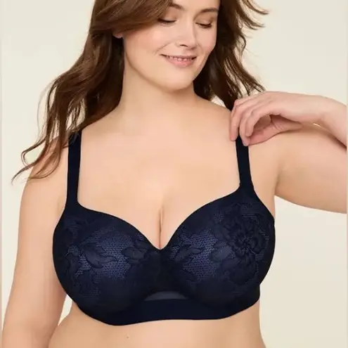 Cacique NWT Navy Blue MODERN LACE Lightly Lined T-SHIRT Underwire BRA 42DD