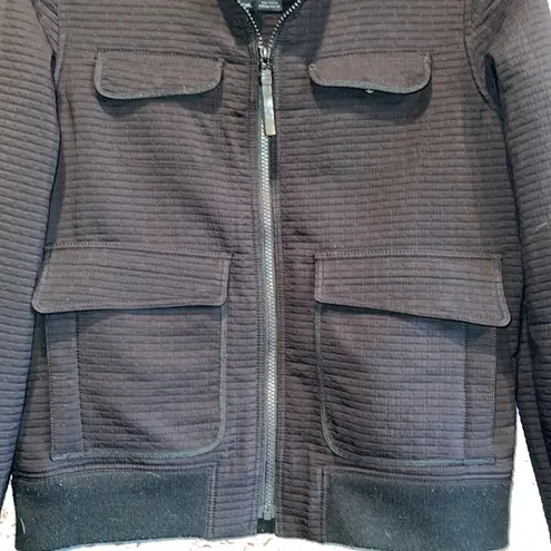 prAna Minx Bomber Jacket S pockets black textured stretchy warm mock collar zip