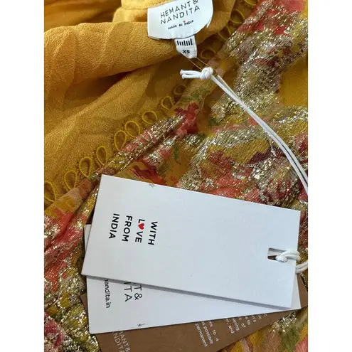 Hemant and Nandita Nova Bodysuit in Mustard Multi X-Small New Womens Blouse Top - Image 9