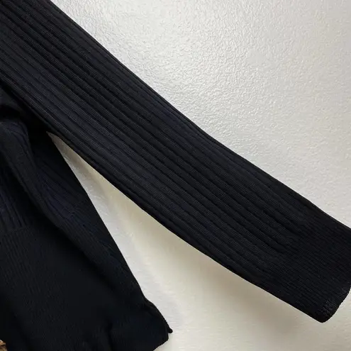 Exclusively Misook Cardigan Large Womens Black Tan Ribbed Ruffle Animal Print