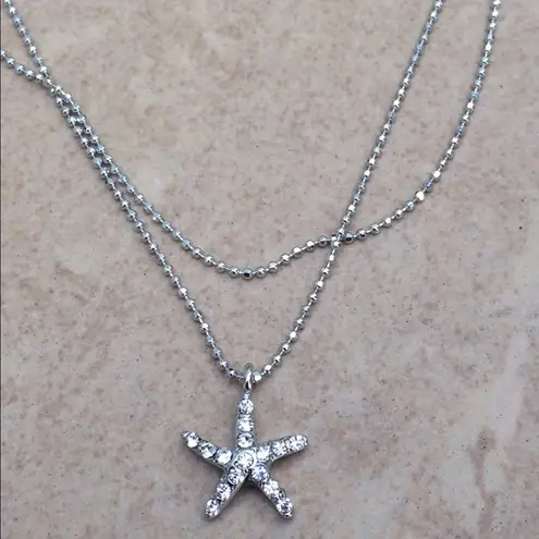 Silver Tone Sparkle Crystal Beach Starfish Anklet