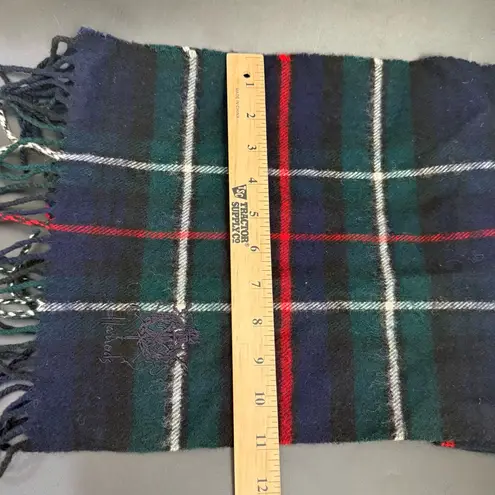 Vintage HARRODS Knights Bridge Blue Plaid 100% Lambswool Scarf Made in Scotland