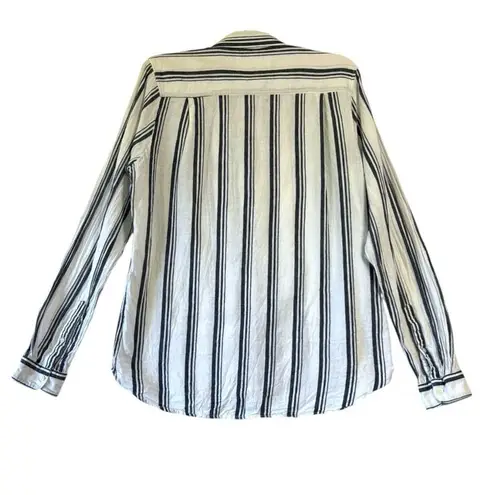 Trovata Birds of Paradis Linen Striped Button Up Shirt Sz M Classic white black Size M