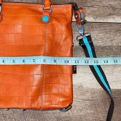 Gabs Womens Leather Textured Reptile Pattern Convertible Crossbody Orange Medium