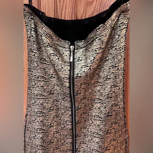 2B Bebe Gold & Black Foil Strapless Bodycon Cocktail Holiday NYE Dress Sz Large