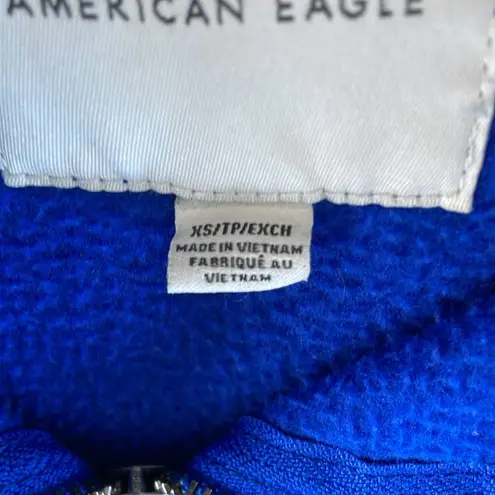 American Eagle  Cobalt Blue Quarter Zip Cropped Sherpa Fleece Sweatshirt Sz XS