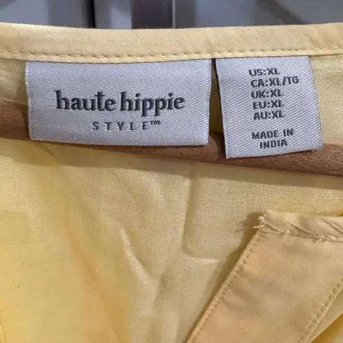 Haute Hippie XL Butter Yellow Tiered Eyelet Maxi Dress Summer V Neck Casual