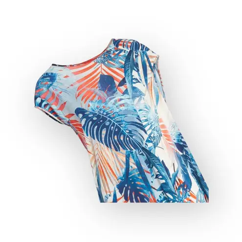 new JPG Jean Paul Gaultier Fuzzi ⚤ Asymmetrical Silk Dress ⚤ Zaffiro Leaf Print Blue