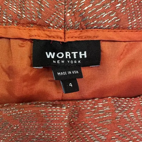 Worth New York Brielle Pants Women’s Magenta Leaf Jacquard Dress Trousers Sz 4 Brown