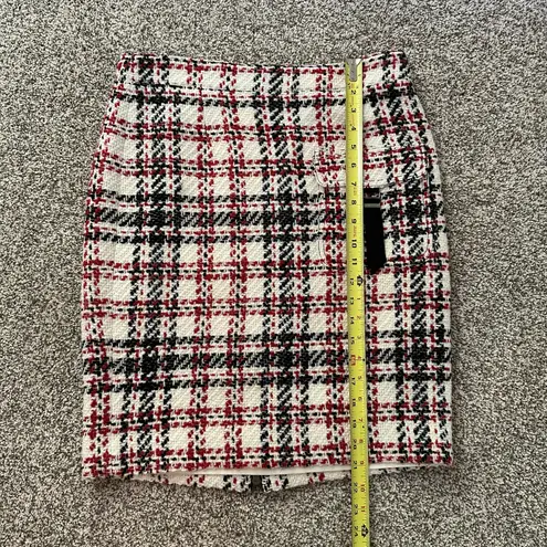 W By Worth white, red & black tweed plaid pencil skirt size 6