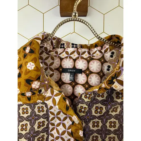 Drew Patterned Patchwork Gathered Button-up Blouse - Size - Small