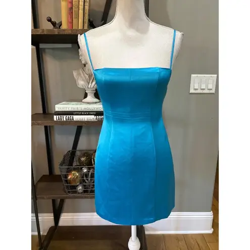 Retrofête RETROFETE Janessa Satin Mini Dress Aqua Blue Womens Large