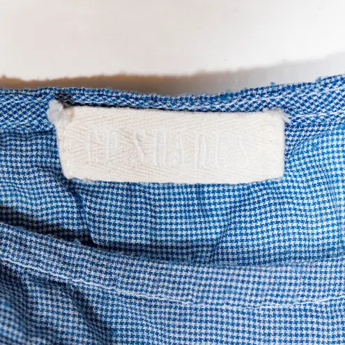 CP Shades Cotton Silk Lightweight Oversize Short Sleeve Blue Microplaid Blouse