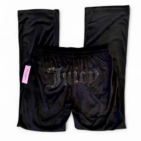 Juicy Couture  Bling Y2K Black Velvet Fleece
Rhinestone Embellished Pants MEDIUM