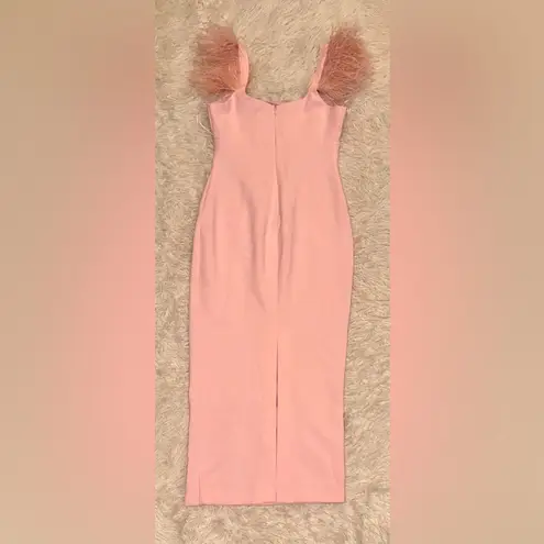 NEW likely Cameron feathers and crystals Midi Dress pink sz 4