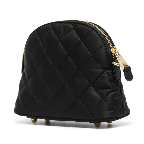 Moschino Black Gold Logo Patch Quilted Nylon Small Mini Crossbody Shoulder Bag