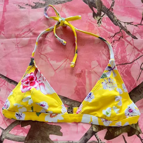 y2k yellow floral triangle bikini top