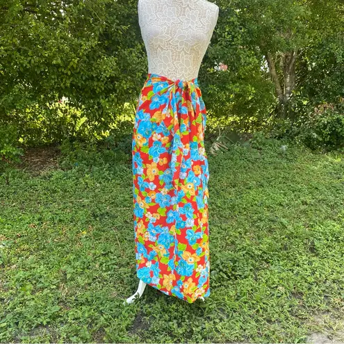 Vintage 1970s Hilo Hatties Full Length Red Hibiscus Print Sarong Multi Use OS Size undefined