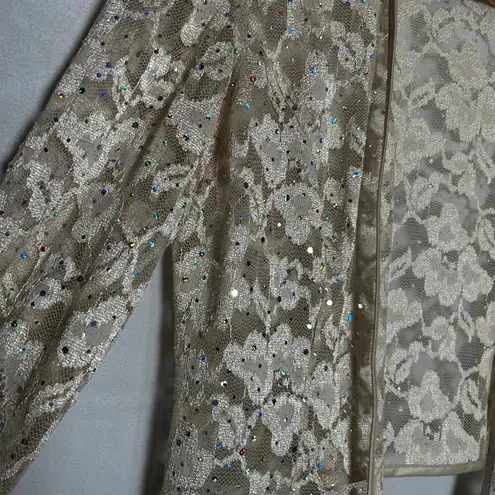 Vintage R&M Collection Sheer Rhinestone Embellished Lace Open Front Cardigan 12P